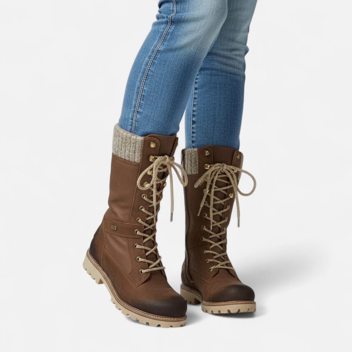 Women’s Warm Padded Winter Lace-Up Mid-Calf Boots with Knit Cuffs and Durable Sole