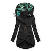 Women's Water-Resistant Rain Jacket with Asymmetrical Zip and Palm-Print Lining