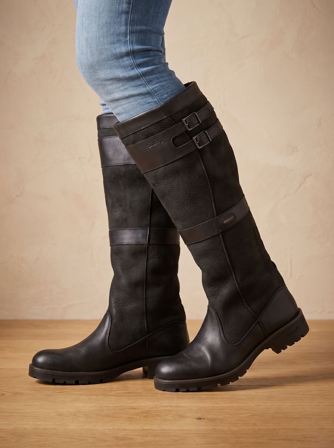 Women's Waterproof Double-Buckle Knee-High Pull-On Boots