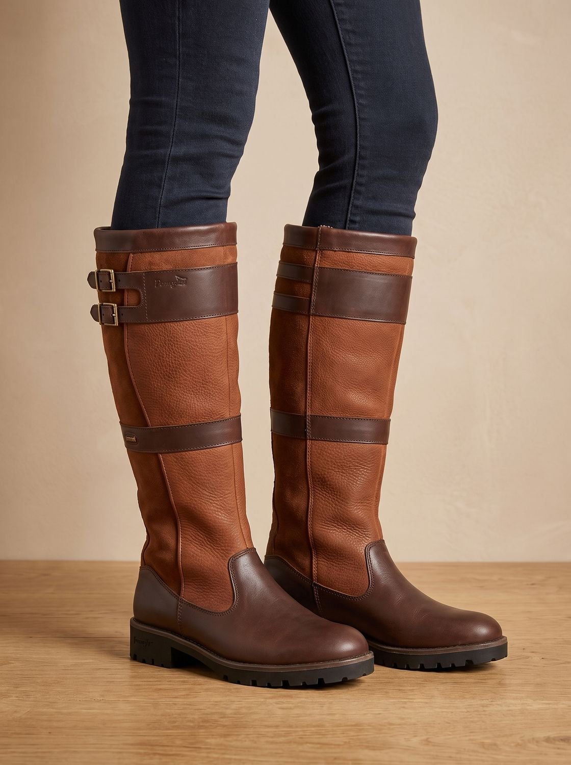 Women's Waterproof Double-Buckle Knee-High Pull-On Boots
