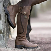 Women's Waterproof Leather Knee-High Boots with Buckle Detail