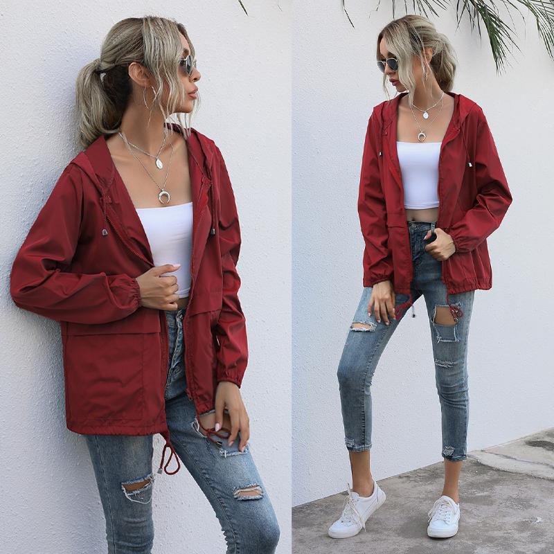 Women's Waterproof Zip-Up Sports Jacket with Hood