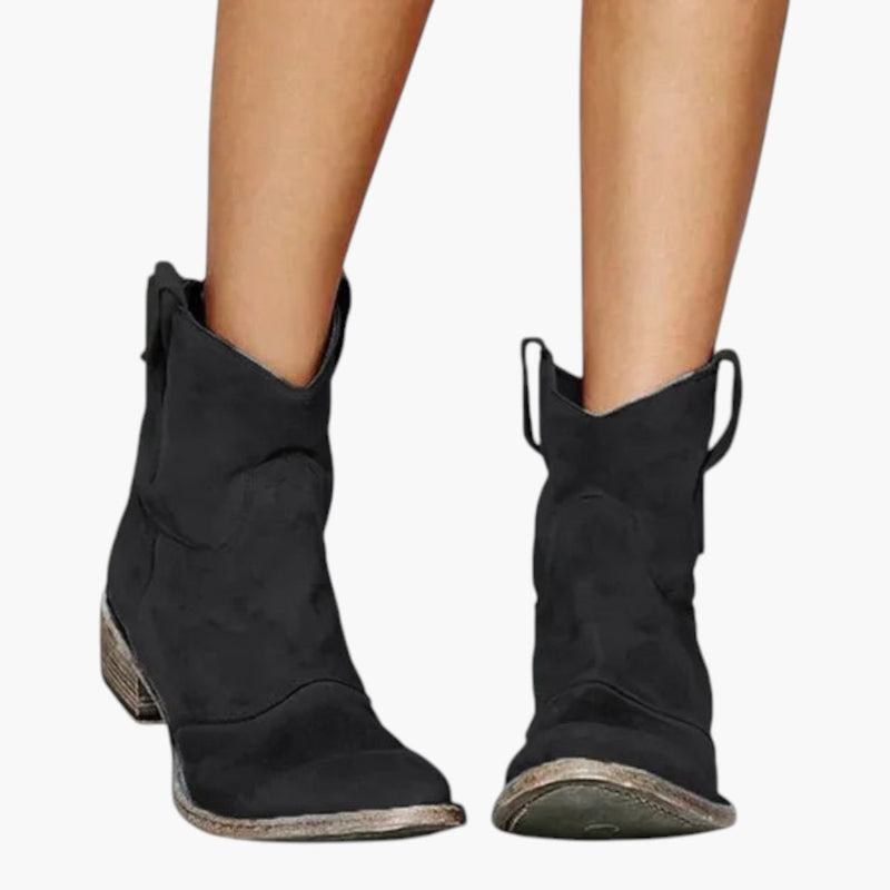 Women's Western Ankle Boots with Pull Tabs and Textured Sole