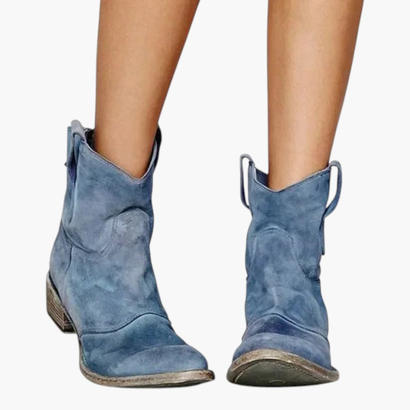 Women's Western Ankle Boots with Pull Tabs and Textured Sole