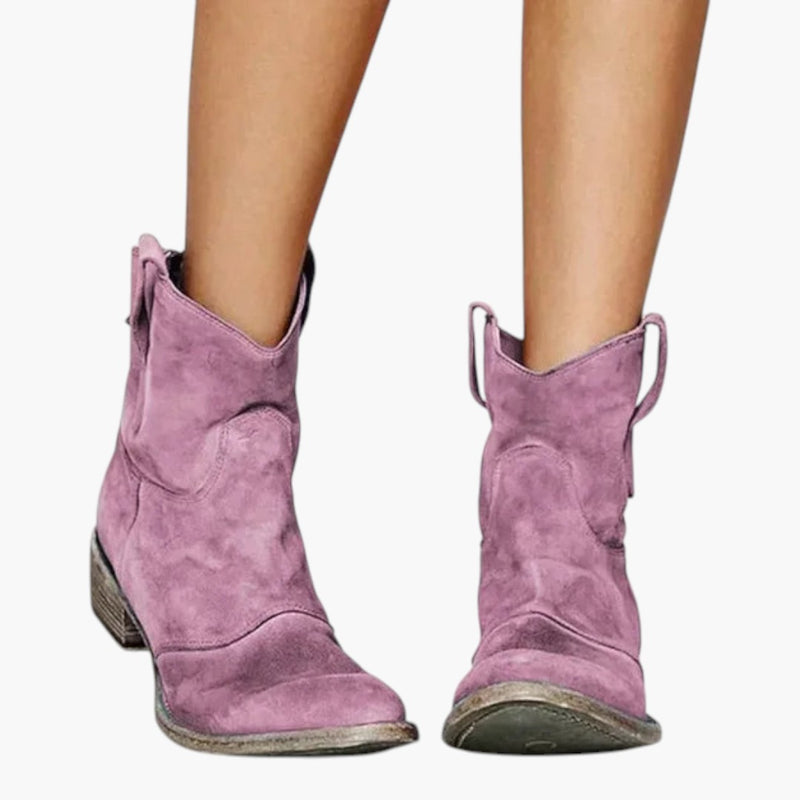 Women's Western Ankle Boots with Pull Tabs and Textured Sole