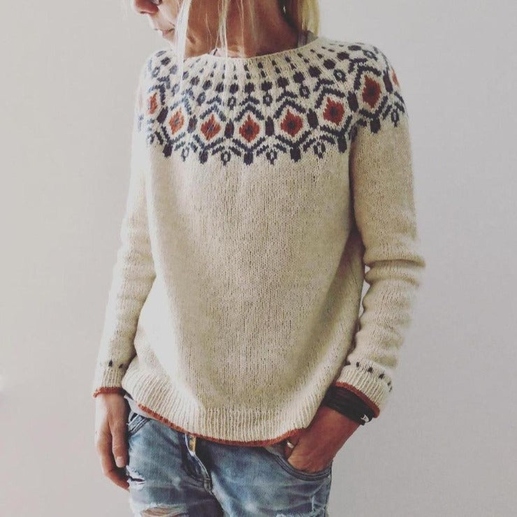 Women's Winter Sweater with Geometric Pattern