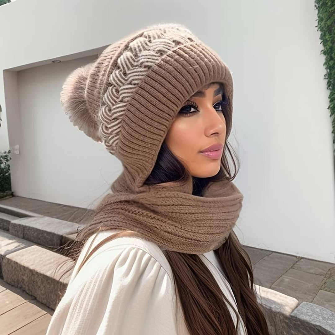 Wool Beanie and Scarf Set with Flexible Fit - Knitted Design for Cold Weather & Everyday Wear