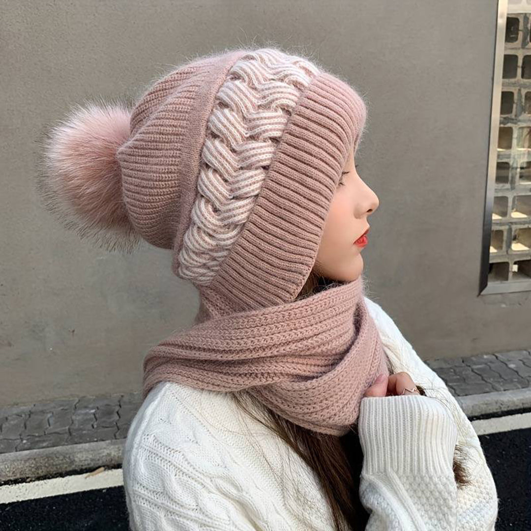 Wool Beanie and Scarf Set with Flexible Fit - Knitted Design for Cold Weather & Everyday Wear
