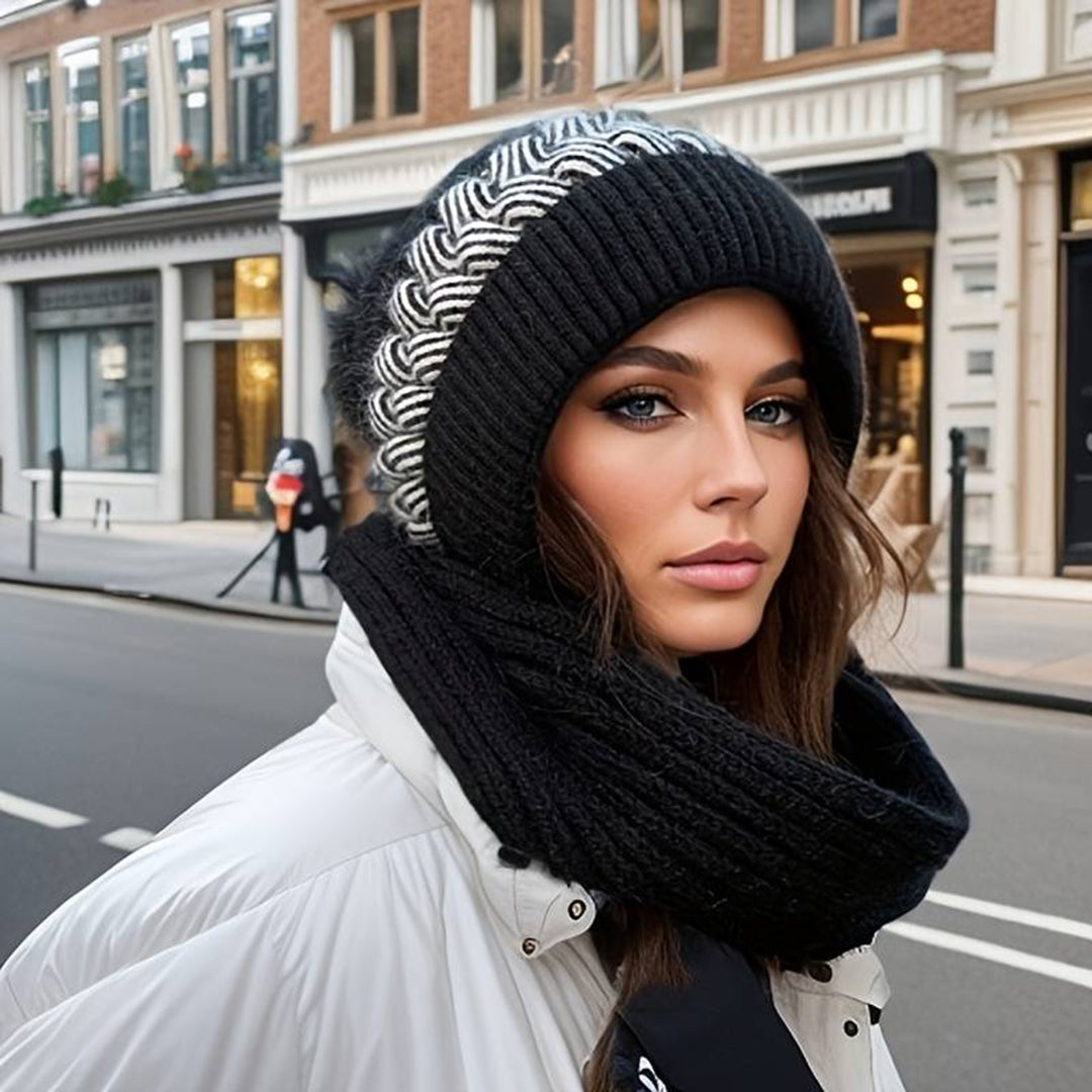 Wool Beanie and Scarf Set with Flexible Fit - Knitted Design for Cold Weather & Everyday Wear