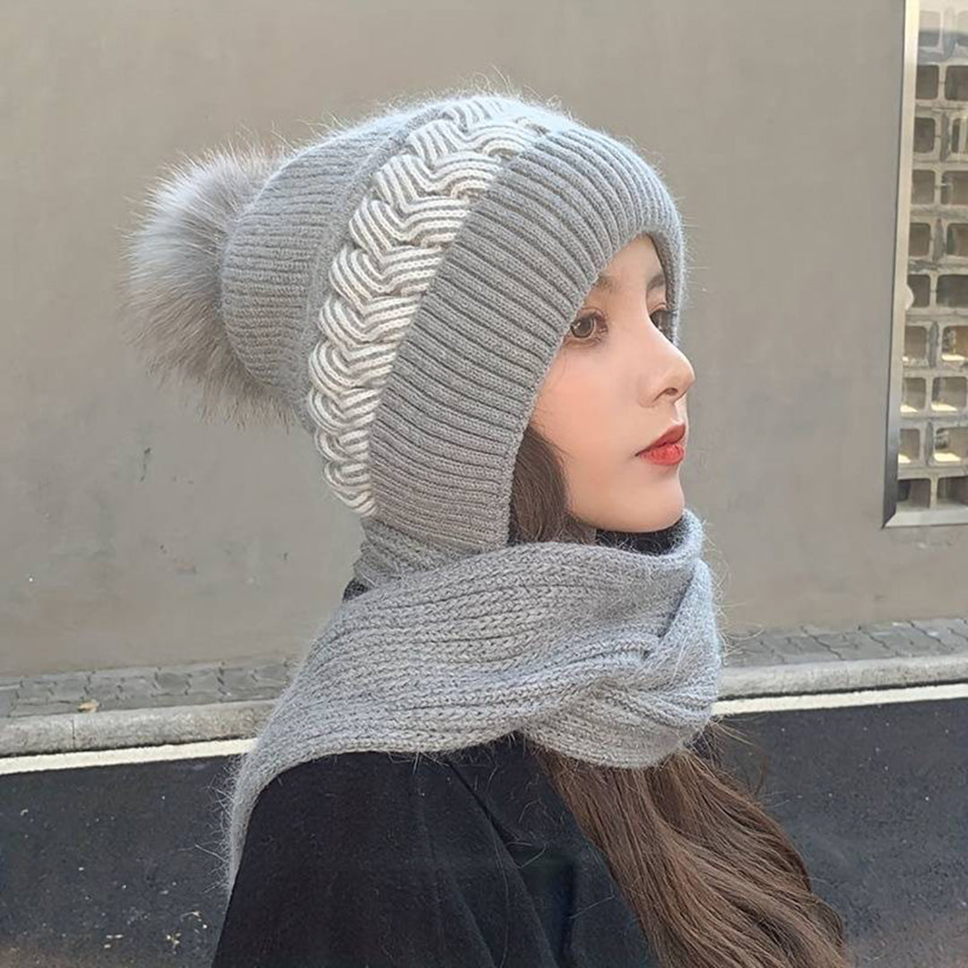 Wool Beanie and Scarf Set with Flexible Fit - Knitted Design for Cold Weather & Everyday Wear