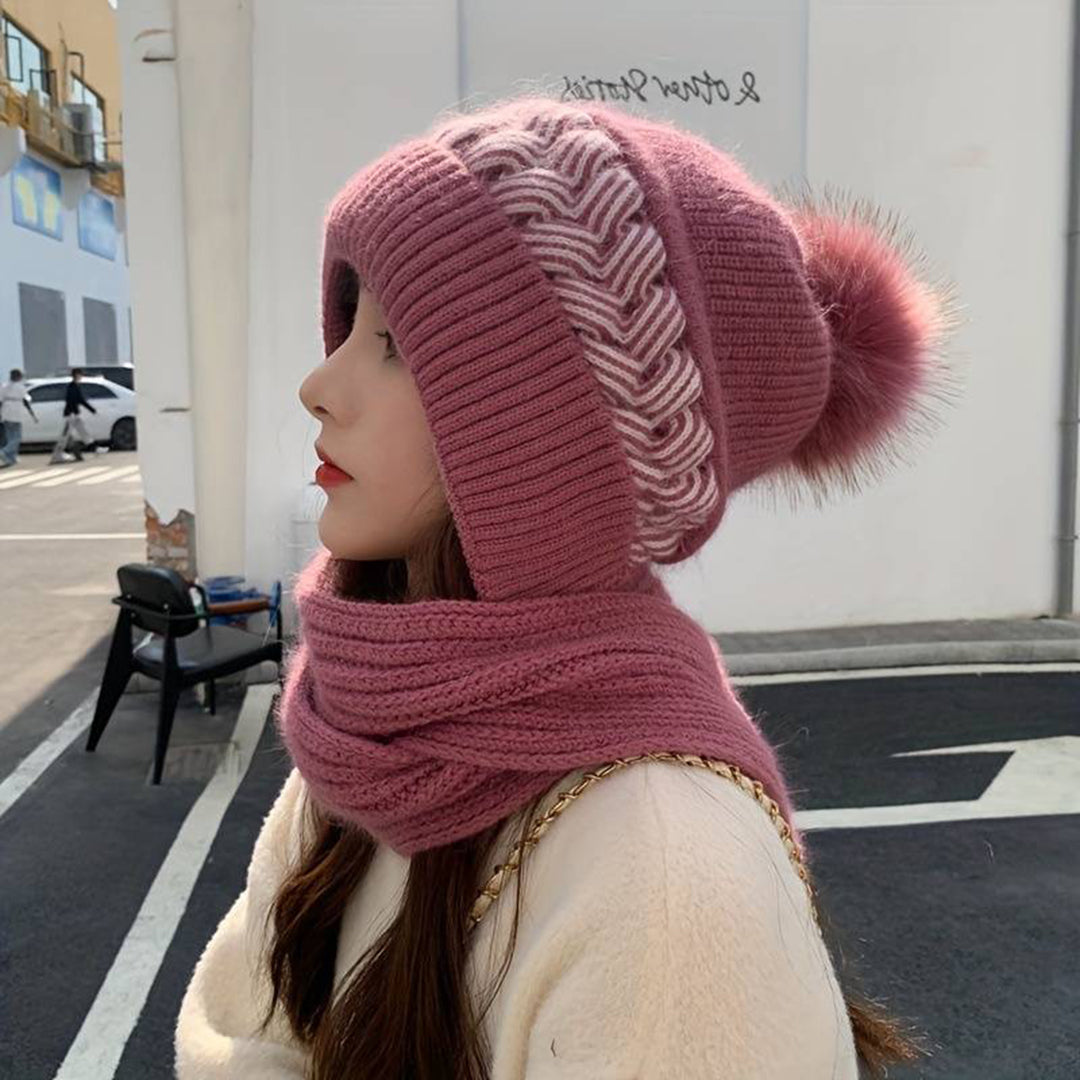 Wool Beanie and Scarf Set with Flexible Fit - Knitted Design for Cold Weather & Everyday Wear