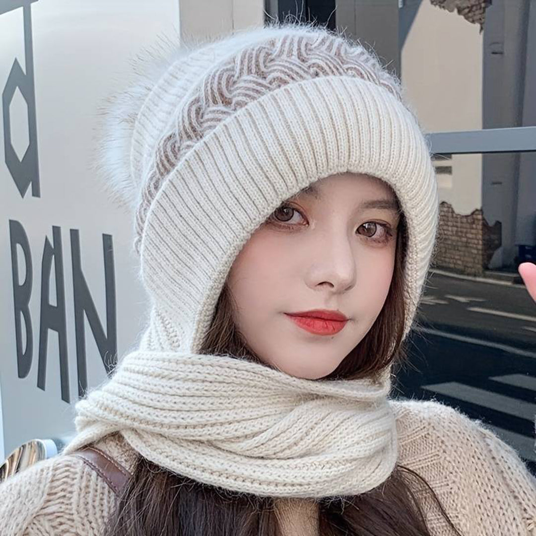 Wool Beanie and Scarf Set with Flexible Fit - Knitted Design for Cold Weather & Everyday Wear