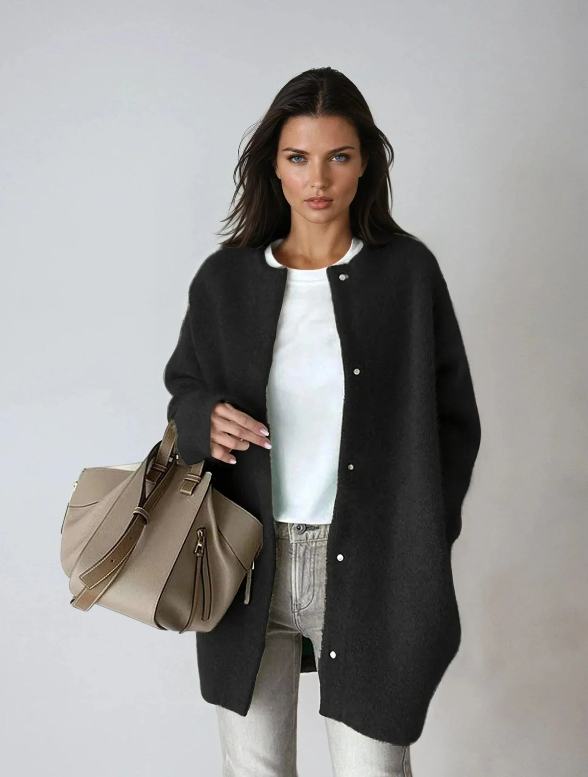 Wool-Blend Button-Up Cardigan