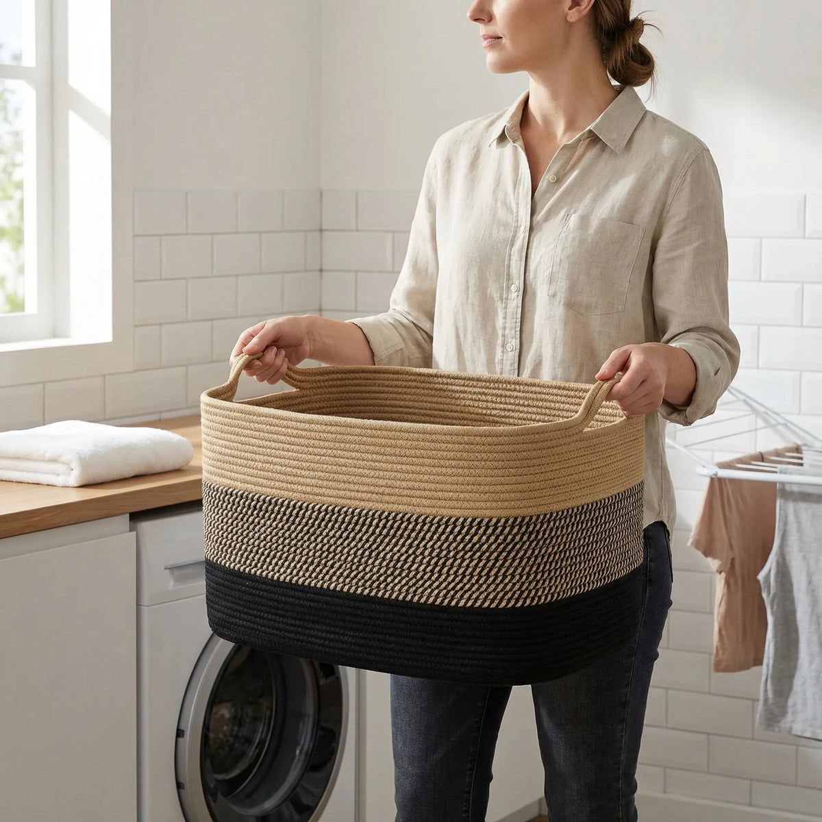 Woven Open Storage Basket with Handles